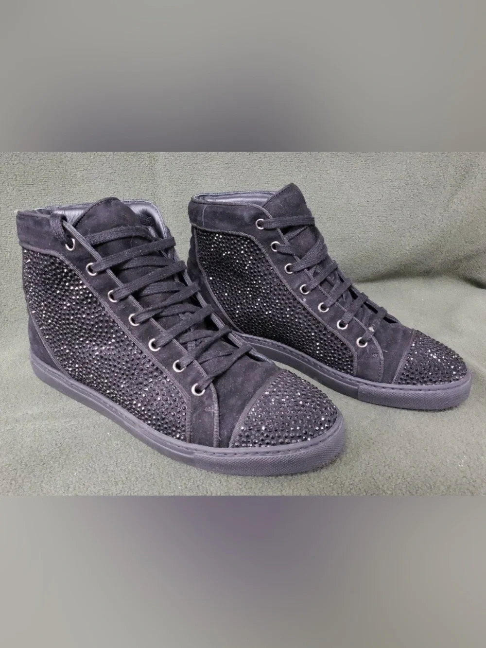 Louis Leeman Black Suede High Top Sneakers with Studded Detail - Picture 1 of 6